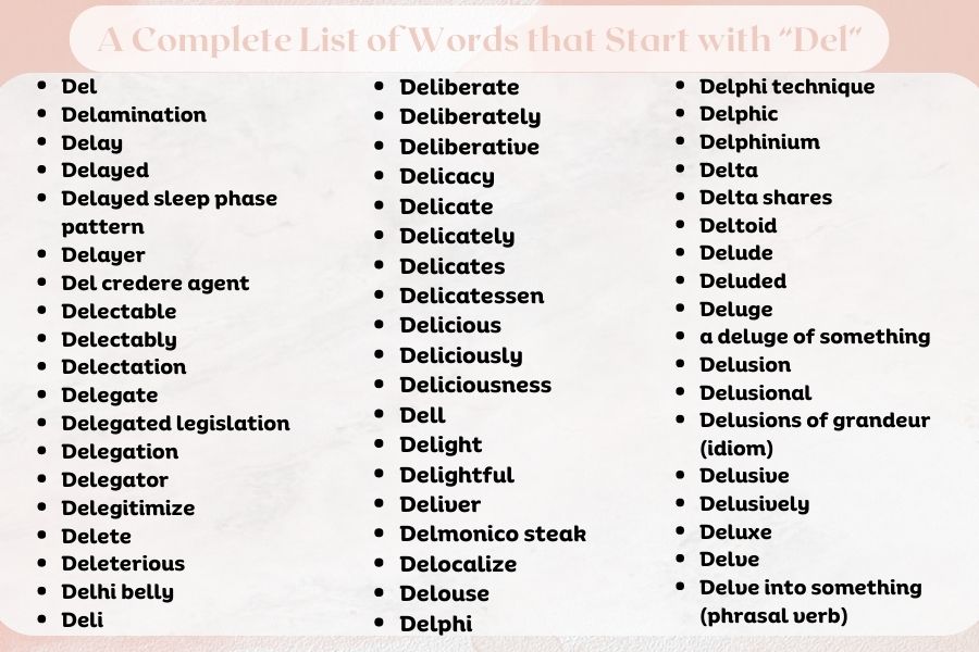 A Complete List of Words that Start with “Del”