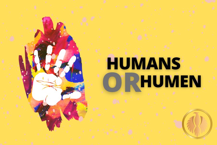 Humans or Humen on the yellow background