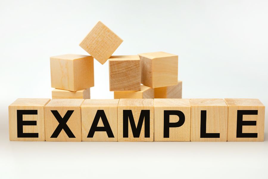 Wooden blocks with the word EXAMPLE
