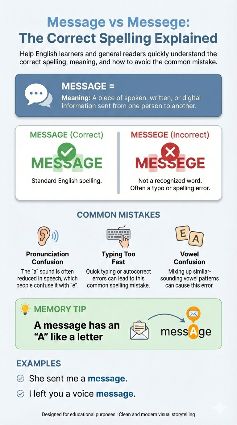 Infographic Message vs Messege – The Correct Spelling and Common Mistakes