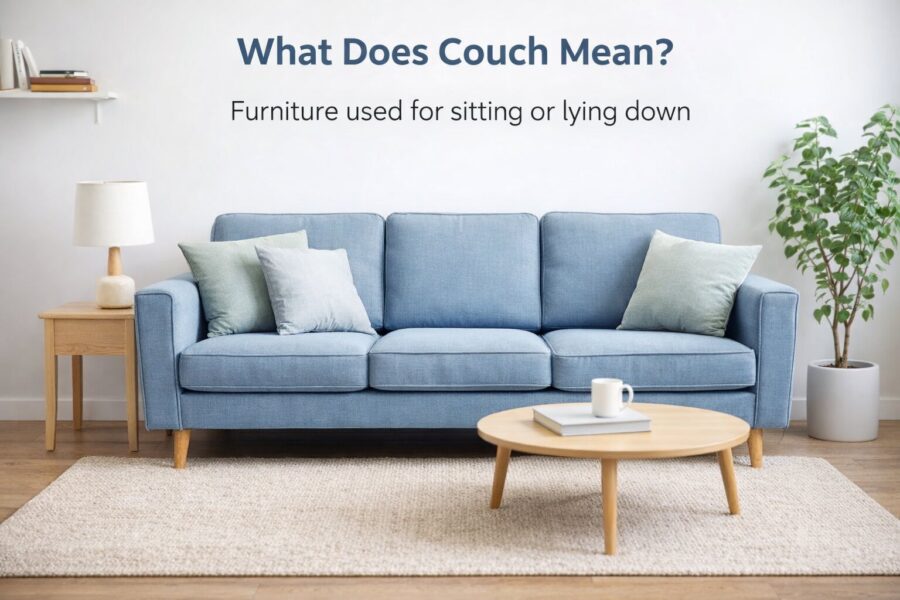 Illustration showing a couch meaning furniture used for sitting or lying down
