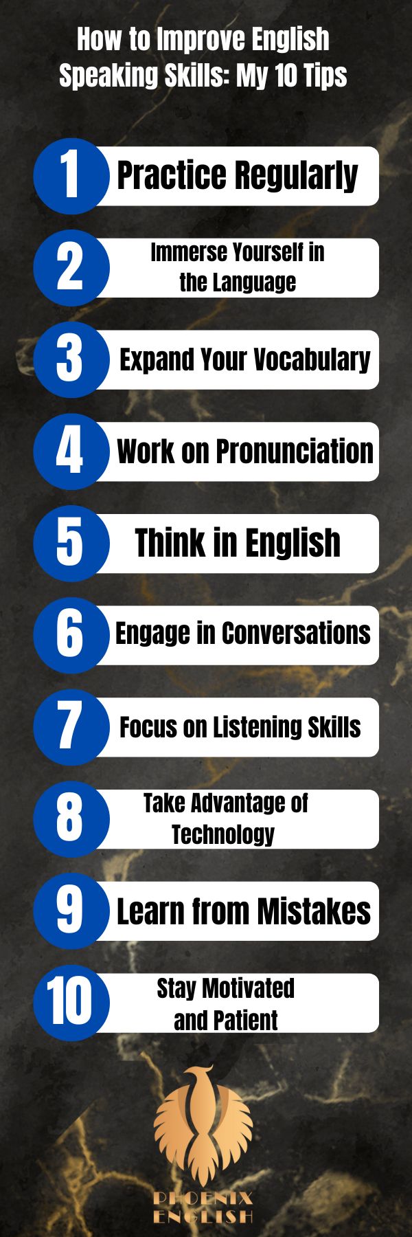 an infographic about How to Improve English Speaking Skills: My 10 Tips