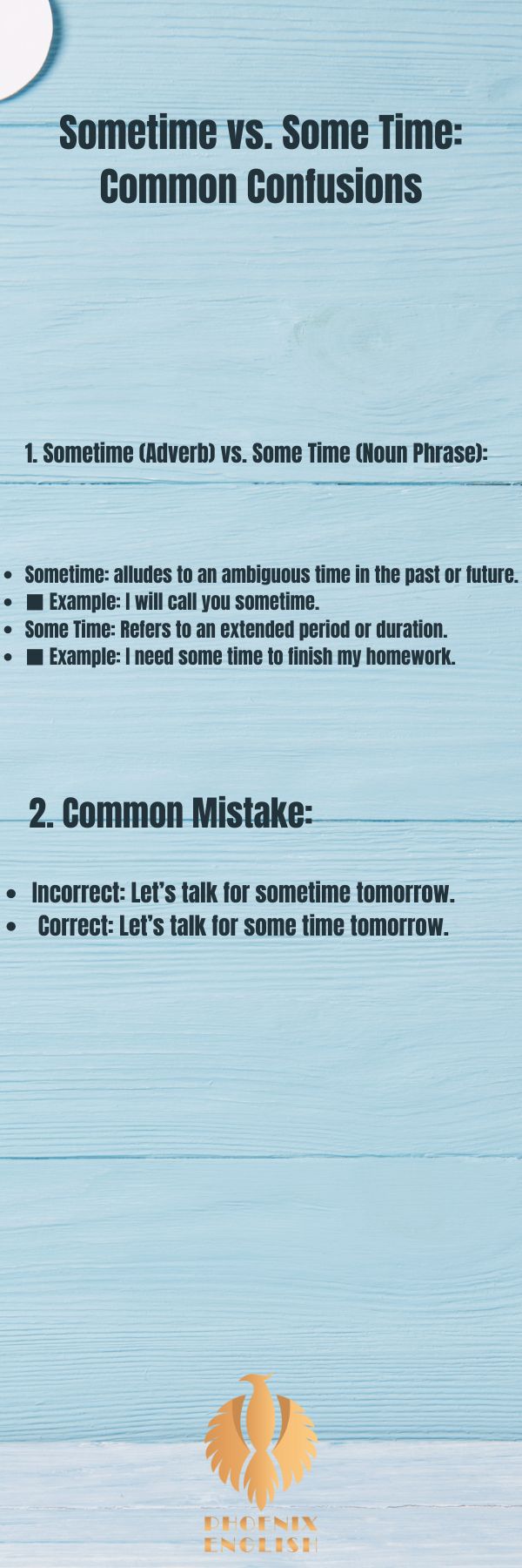 an infographic for Sometime vs. Some Time: Common Confusions