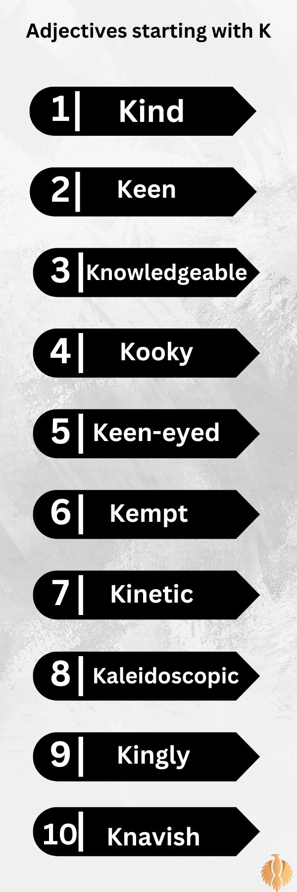 a infographic for Adjectives starting with K