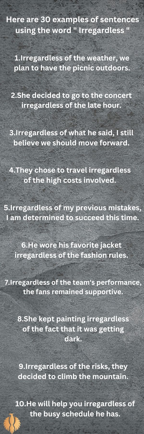 infographic for Here are 30 examples of sentences using the word " Irregardless "