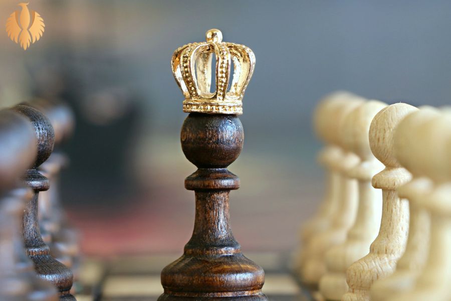 a pic about A chess soldier's piece has a king's crown on its head