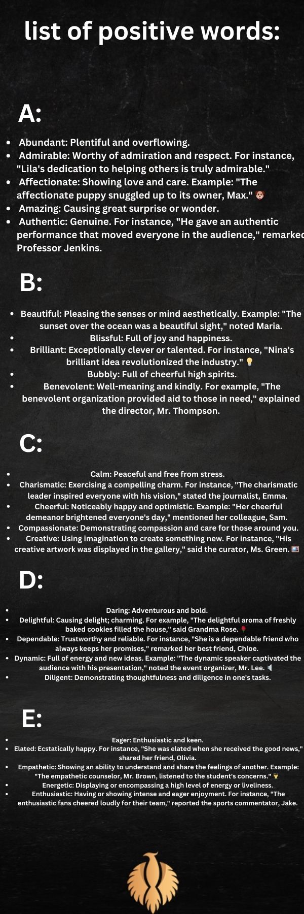 a infographic for list of positive words: