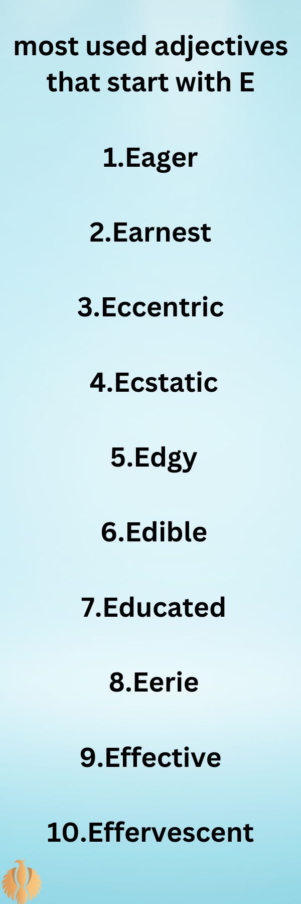 a infographic about most used adjectives that start with E