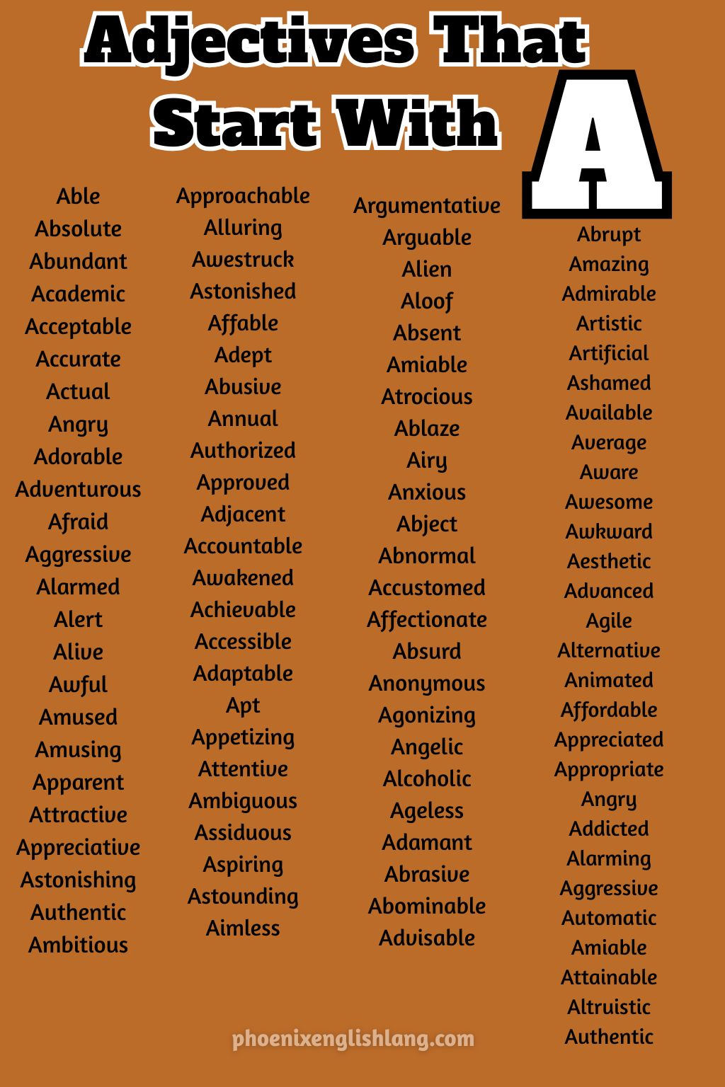 Adjectives That Start With A infographic